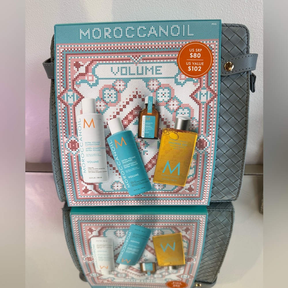 NWT-Moroccanoil VOLUME Shampoo/Conditioner/Oil/Bath Gel Set/Travel Bag included